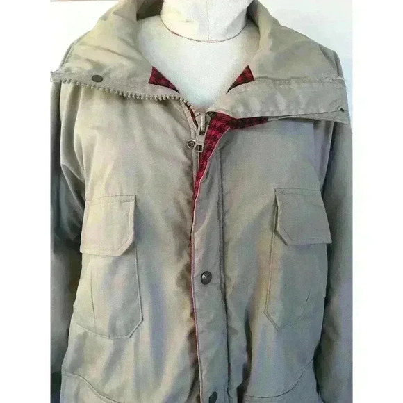 Woolrich Men's Large Field Coat/ Khaki 33801 red‎ plaid wool jacket outdoorsman - Picture 6 of 9